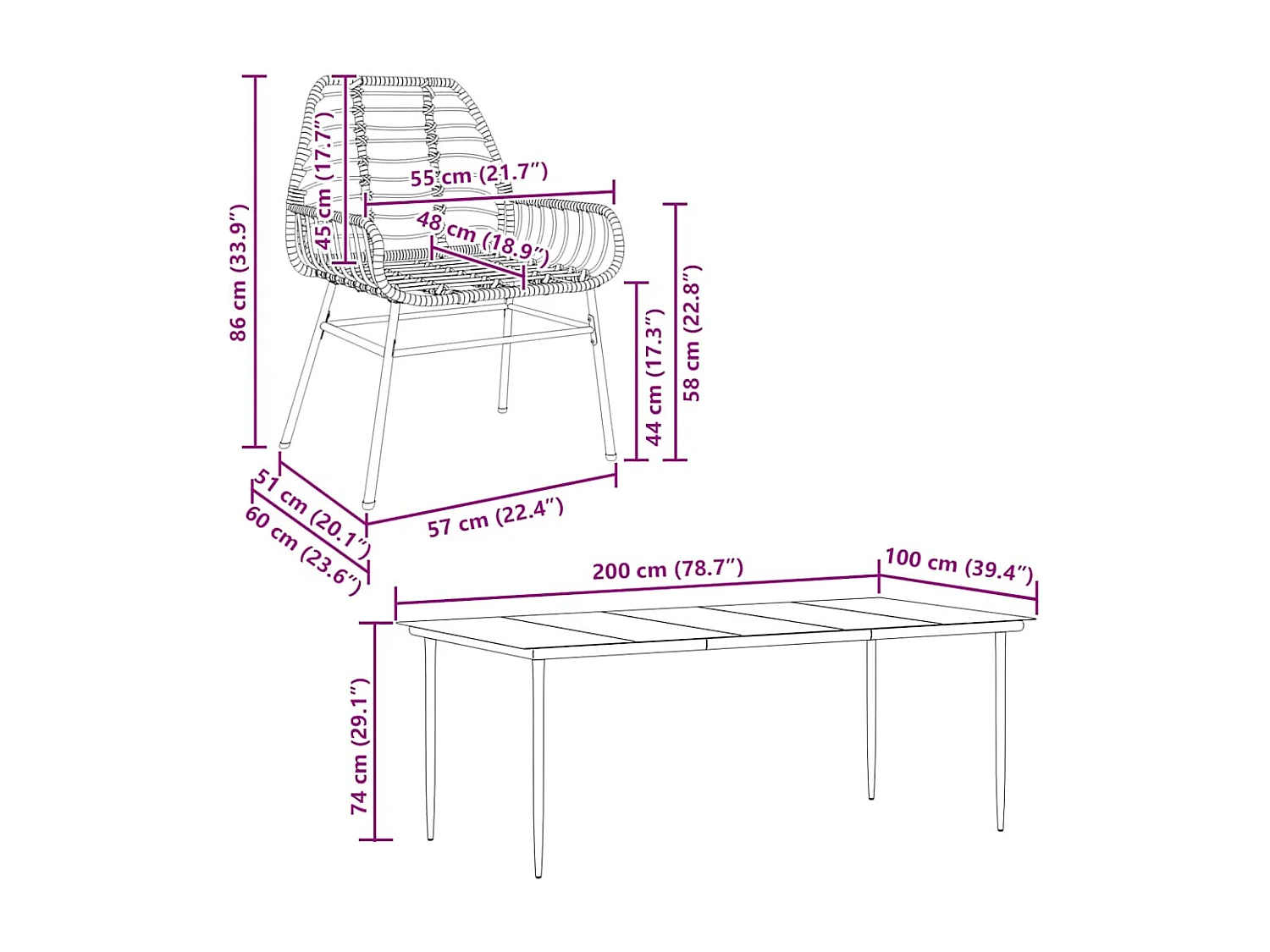 Ensemble à manger de jardin 9 pièces marron résine tressée verre