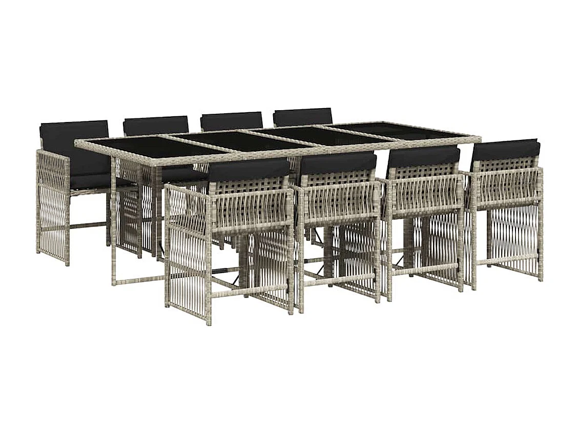 Ensemble à manger de jardin et coussins 9 pièces gris clair rotin