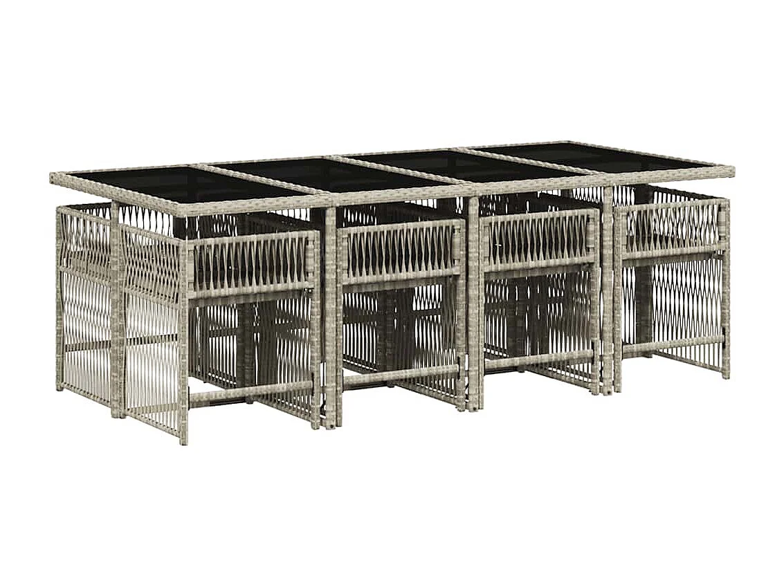 Ensemble à manger de jardin et coussins 9 pièces gris clair rotin