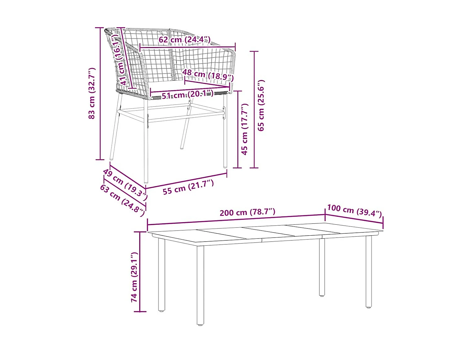 Ensemble à manger jardin coussins 7pièces marron poly rotin verre