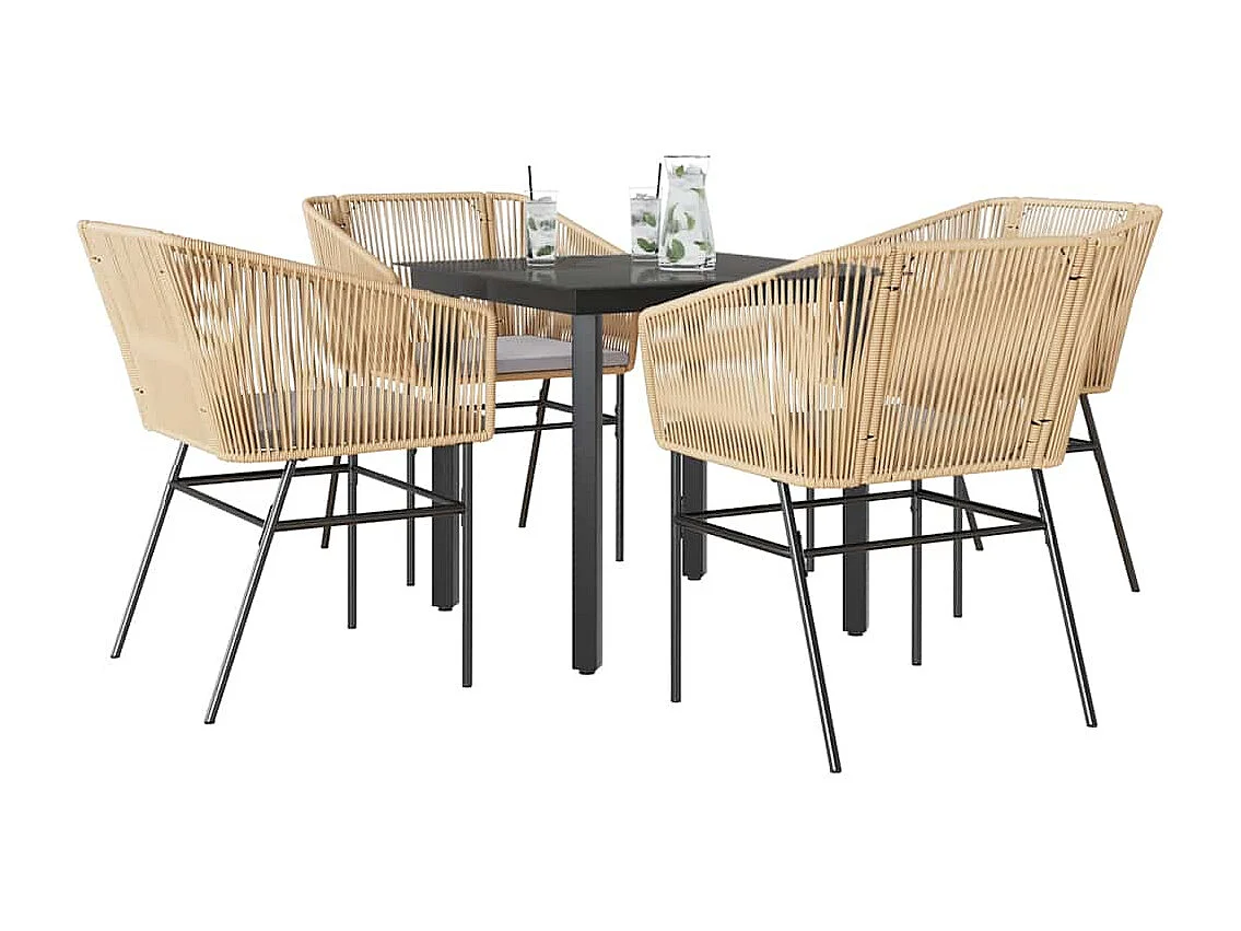 Juego de comedor jardín 5 piezas cojines ratán sintético marrón