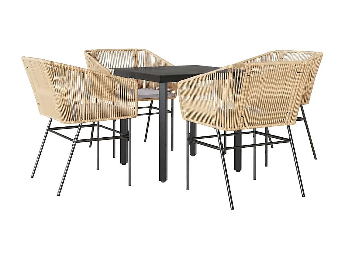 Juego de comedor jardín 5 piezas cojines ratán sintético marrón