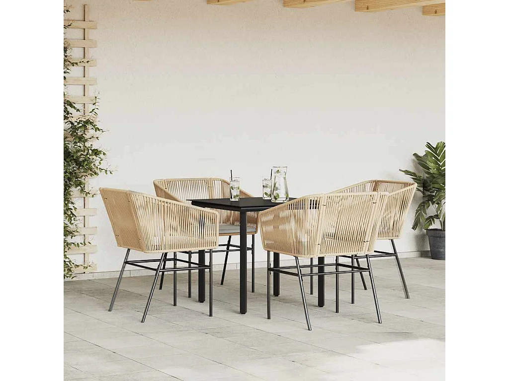 Juego de comedor jardín 5 piezas cojines ratán sintético marrón