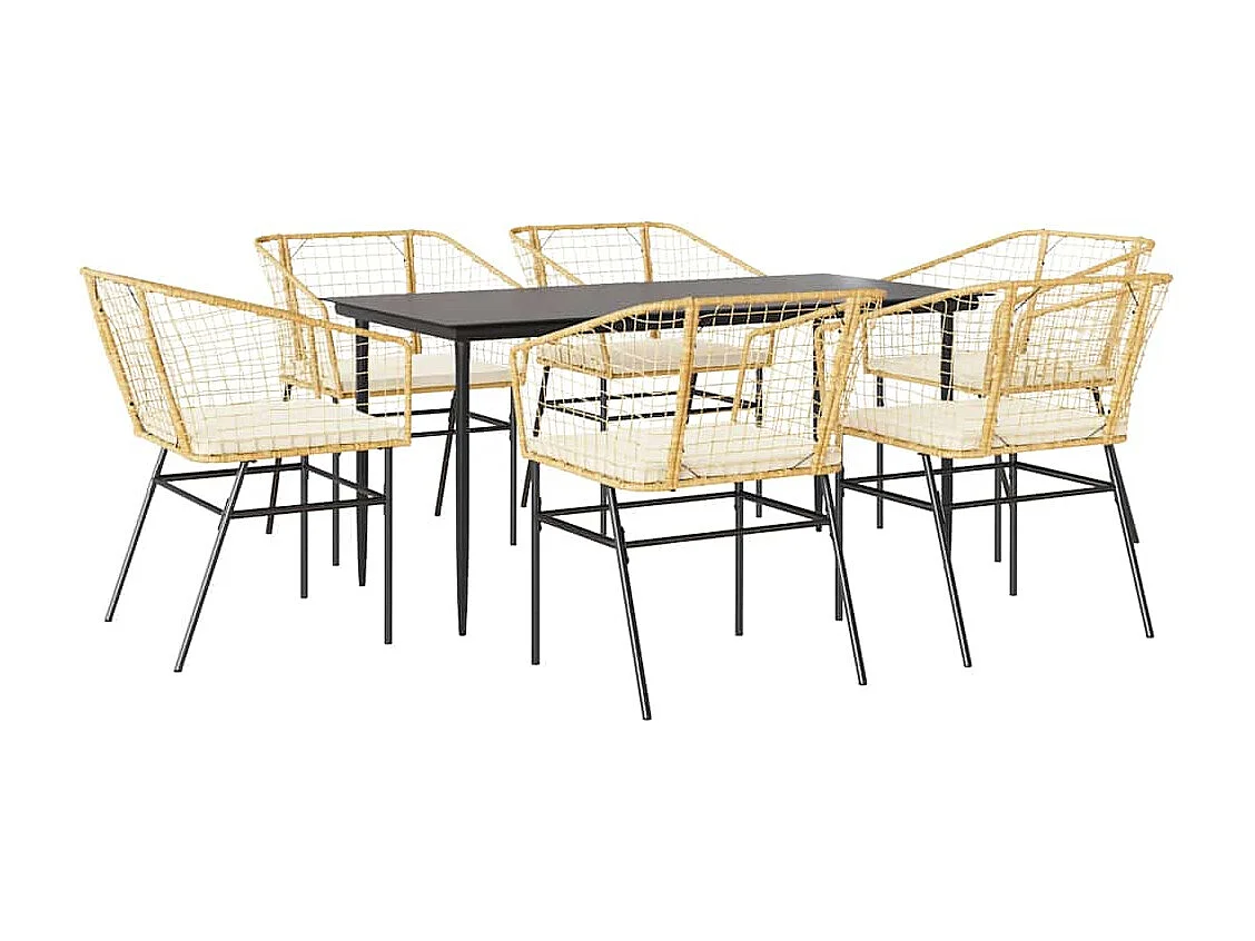 Juego de comedor de jardín 7 piezas con cojines ratán PE marrón