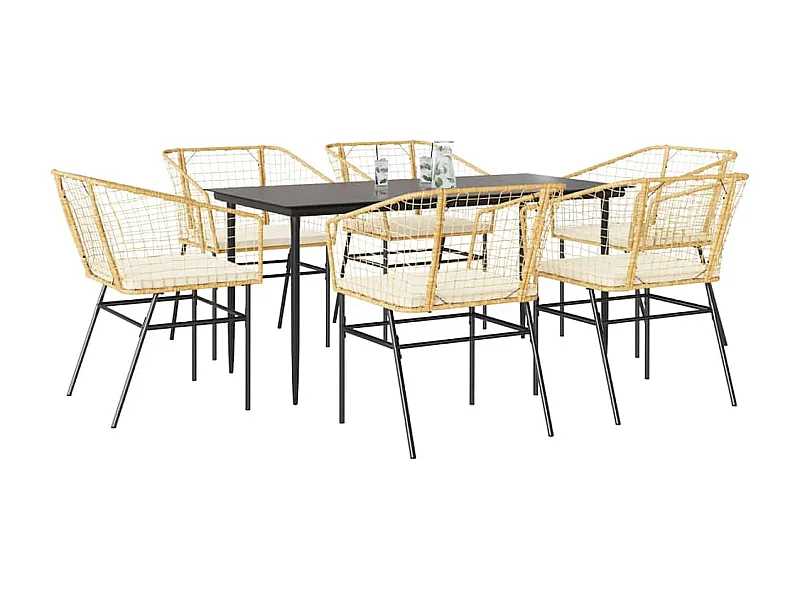 Juego de comedor de jardín 7 piezas con cojines ratán PE marrón