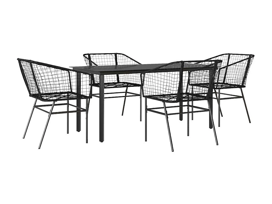 Juego de comedor jardín 5 piezas ratán sintético vidrio negro
