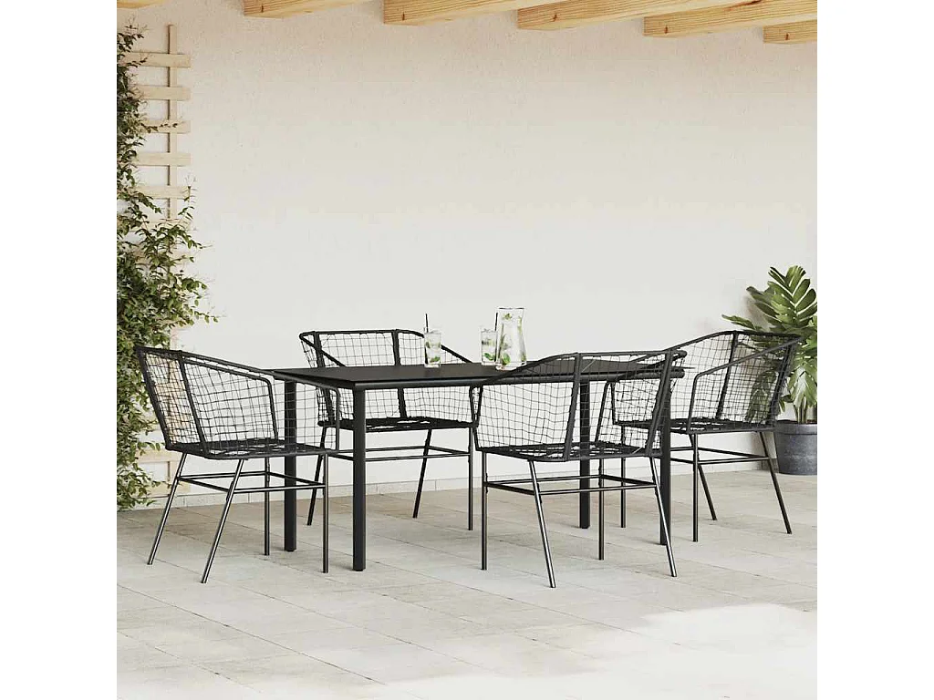 Juego de comedor jardín 5 piezas ratán sintético vidrio negro