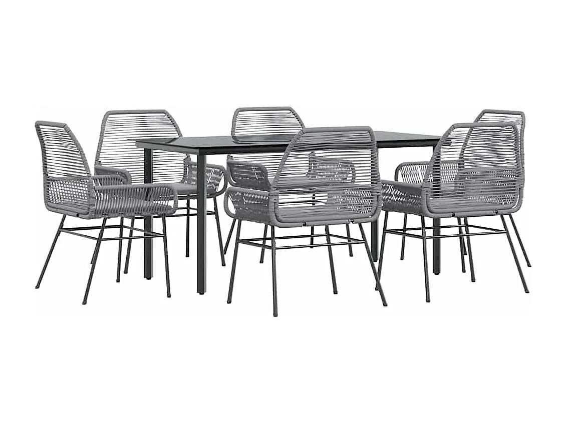 Juego comedor jardín 7 piezas cojines ratán sintético vidrio gris