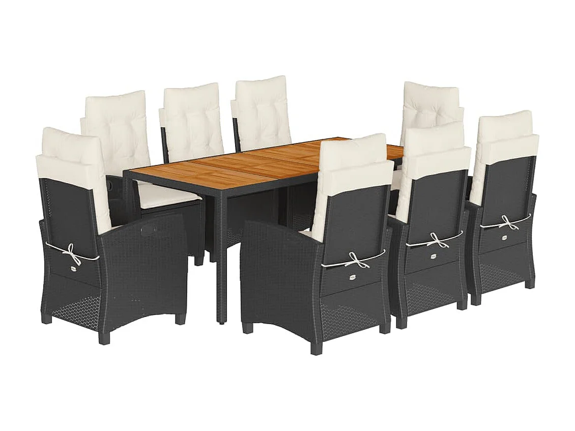 Ensemble à manger de jardin 9 pièces coussins noir résine tressée