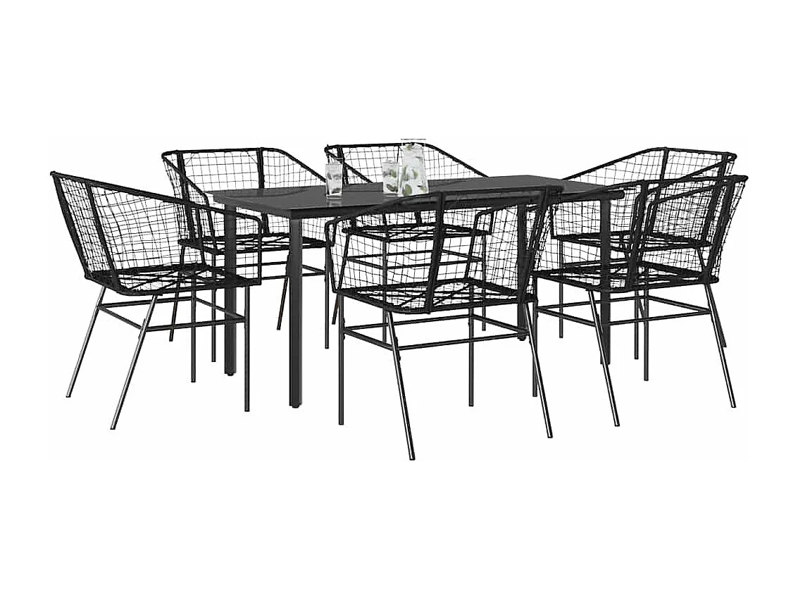 Juego de comedor jardín 7 piezas ratán sintético negro