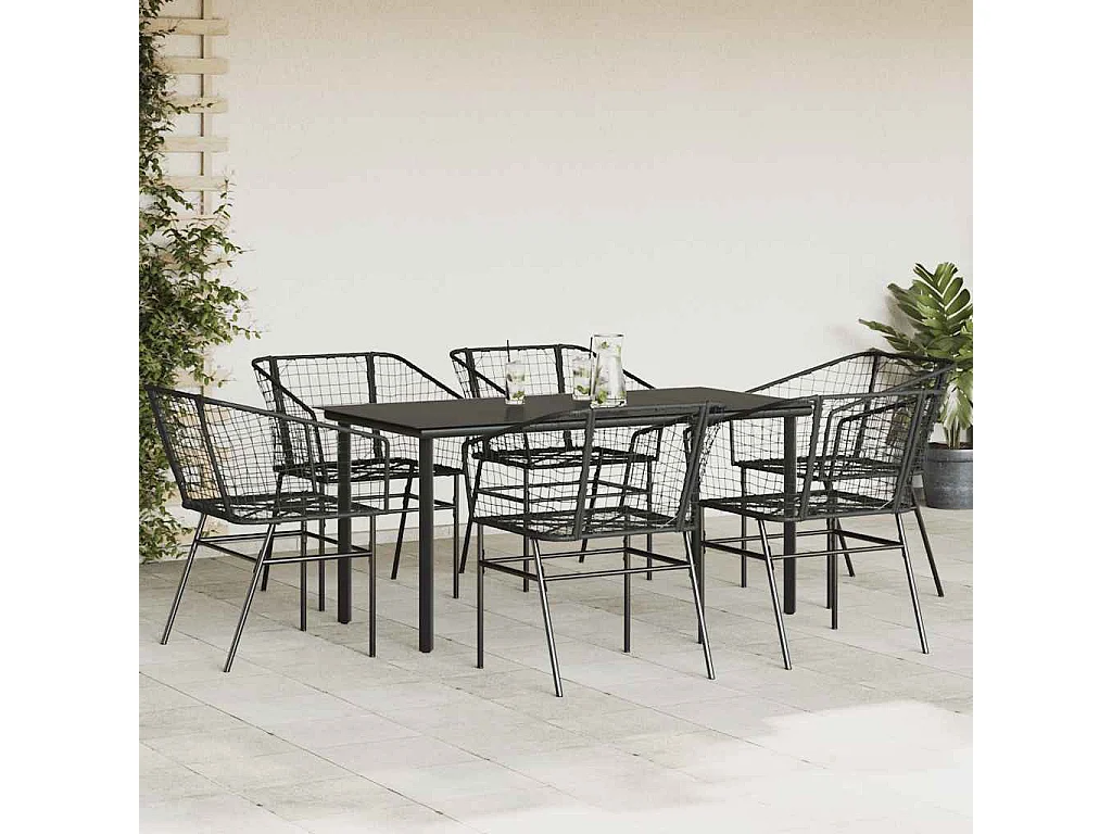 Juego de comedor jardín 7 piezas ratán sintético negro