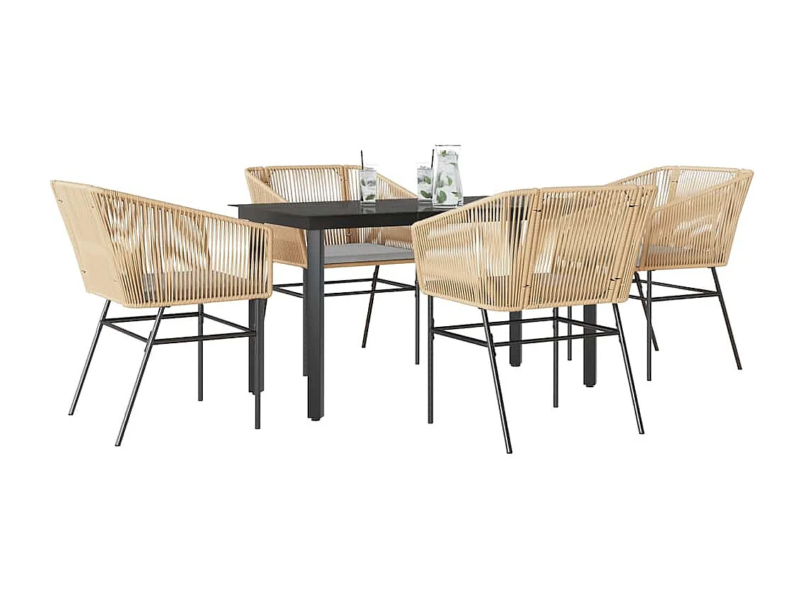 Juego de comedor jardín 5 piezas cojines ratán sintético marrón