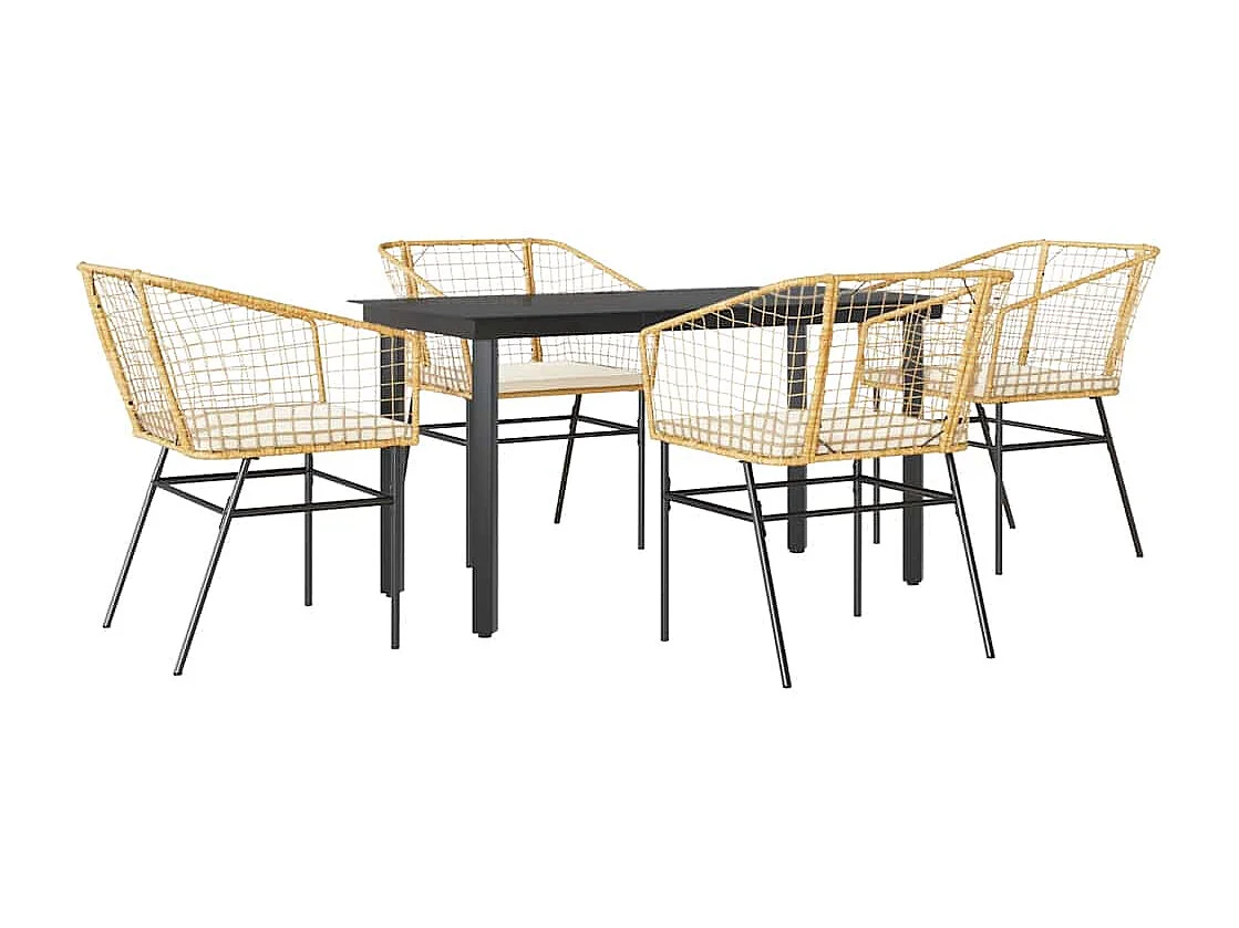 Juego de comedor jardín 5 piezas cojines ratán sintético marrón