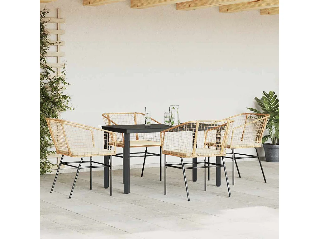 Juego de comedor jardín 5 piezas cojines ratán sintético marrón