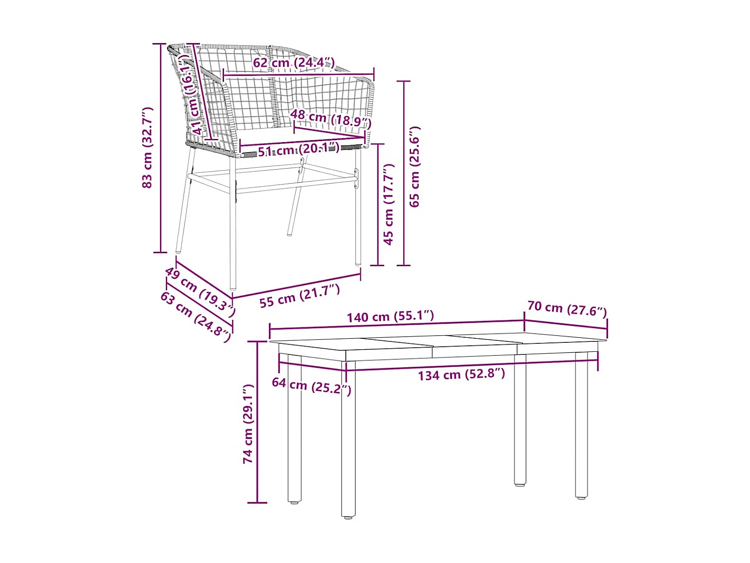 Juego de comedor jardín 5 piezas cojines ratán sintético marrón