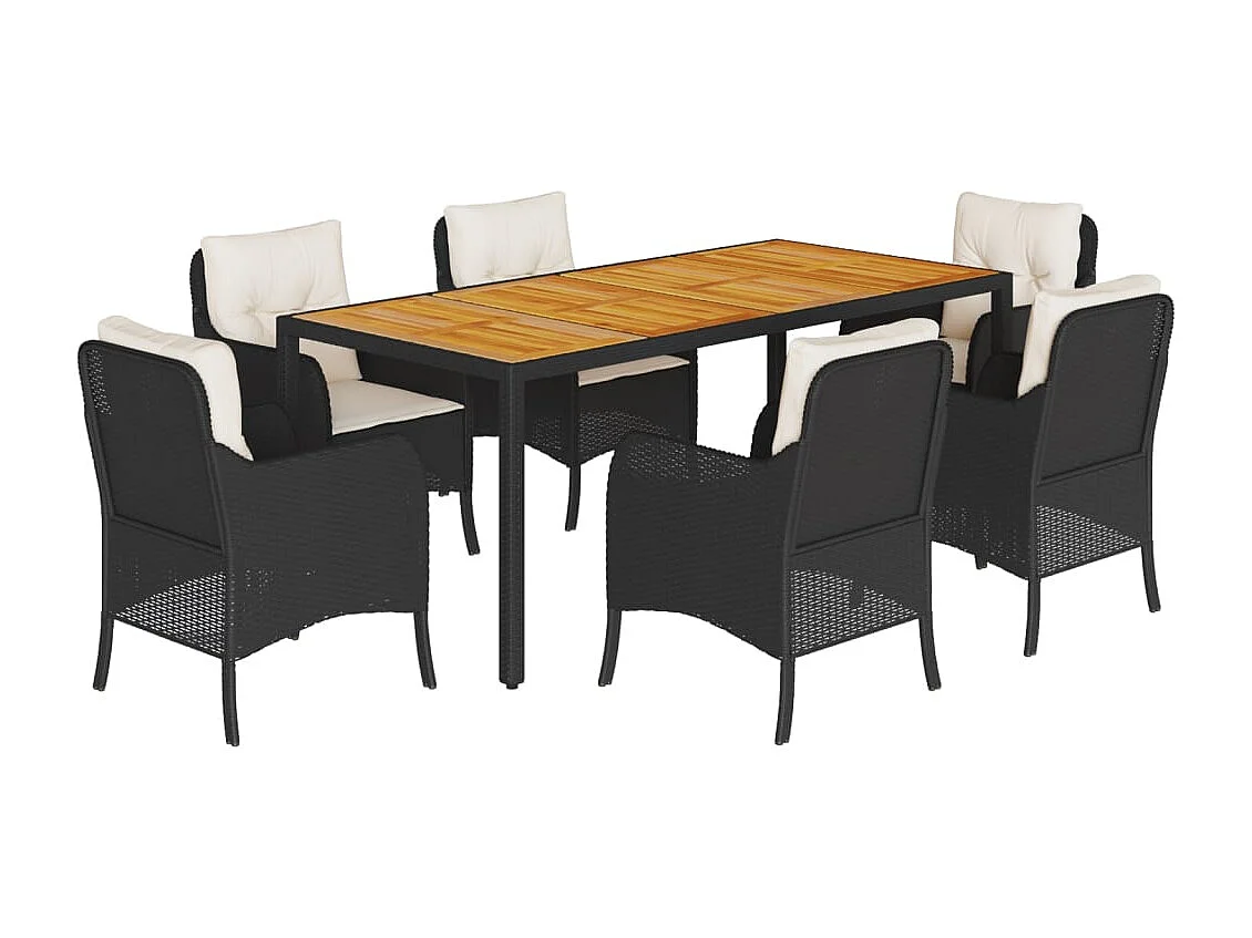 Ensemble à manger de jardin coussins 7pièces Noir Résine tressée