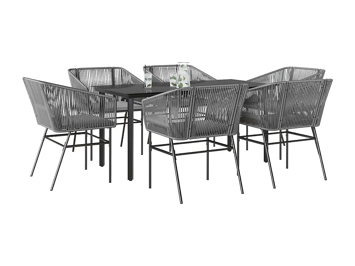 Juego comedor jardín 7 piezas cojines ratán sintético vidrio gris