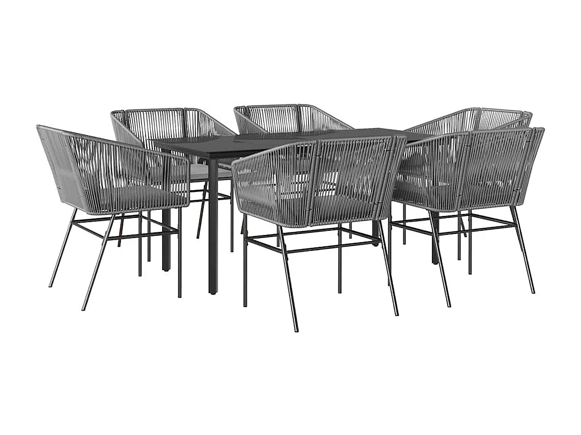 Juego comedor jardín 7 piezas cojines ratán sintético vidrio gris