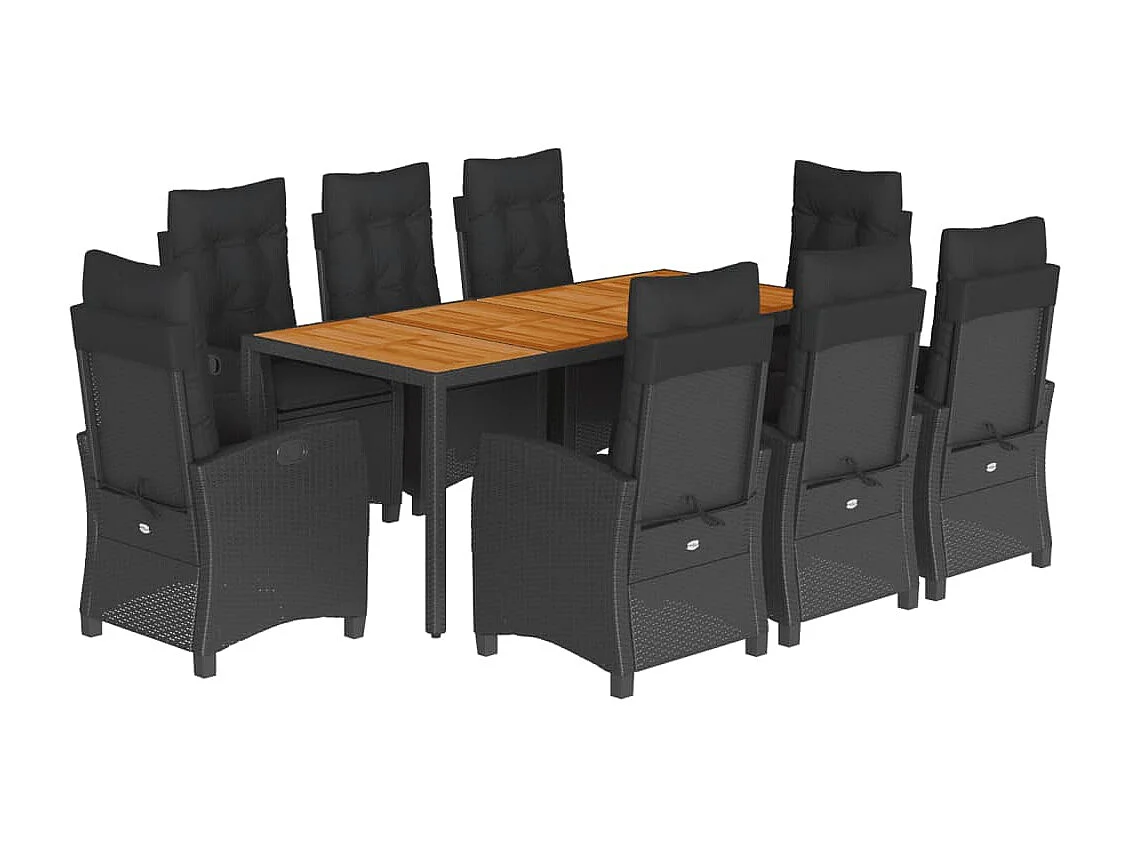 Ensemble à manger de jardin 9 pièces coussins noir résine tressée