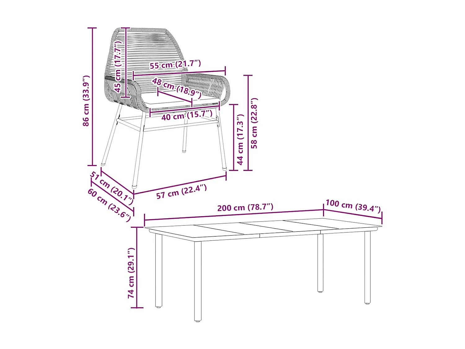 Ensemble à manger jardin coussins 7pièces marron poly rotin verre