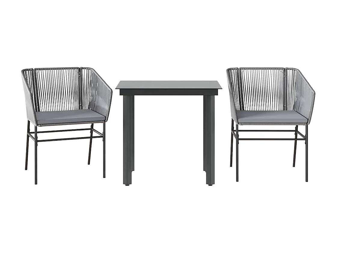 Juego comedor jardín 3 piezas cojines ratán sintético vidrio gris