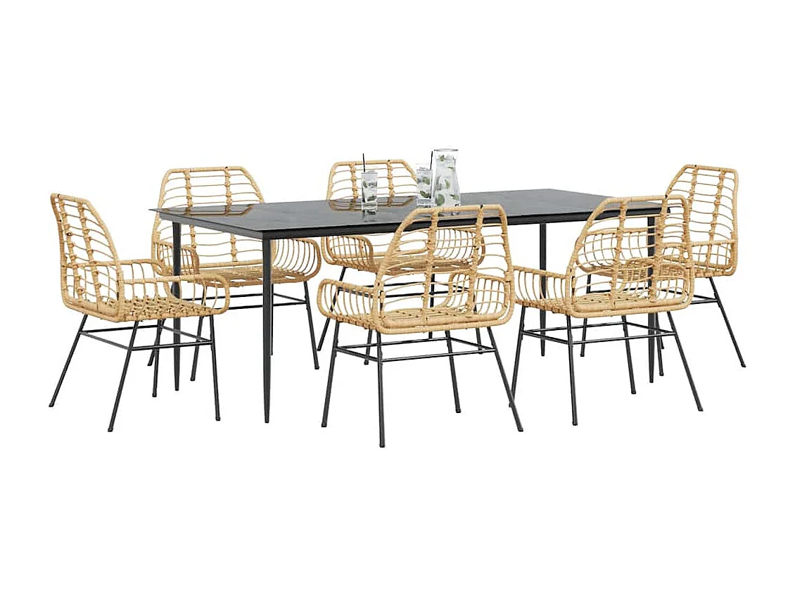 Ensemble à manger jardin 7pièces marron rpoly otin verre