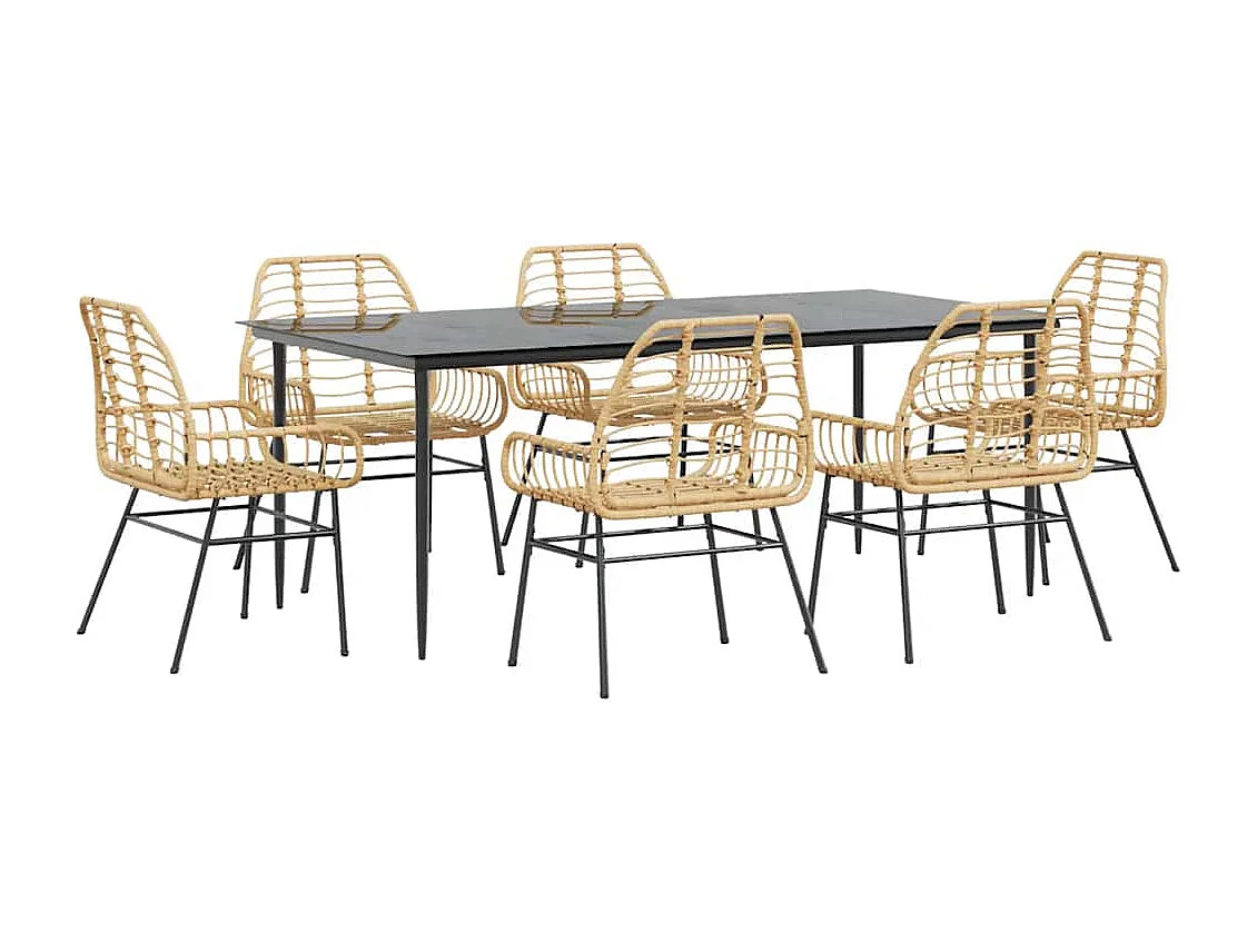 Ensemble à manger jardin 7pièces marron rpoly otin verre