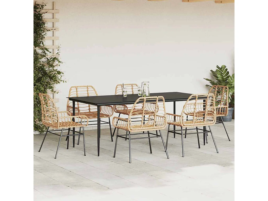 Ensemble à manger jardin 7pièces marron rpoly otin verre