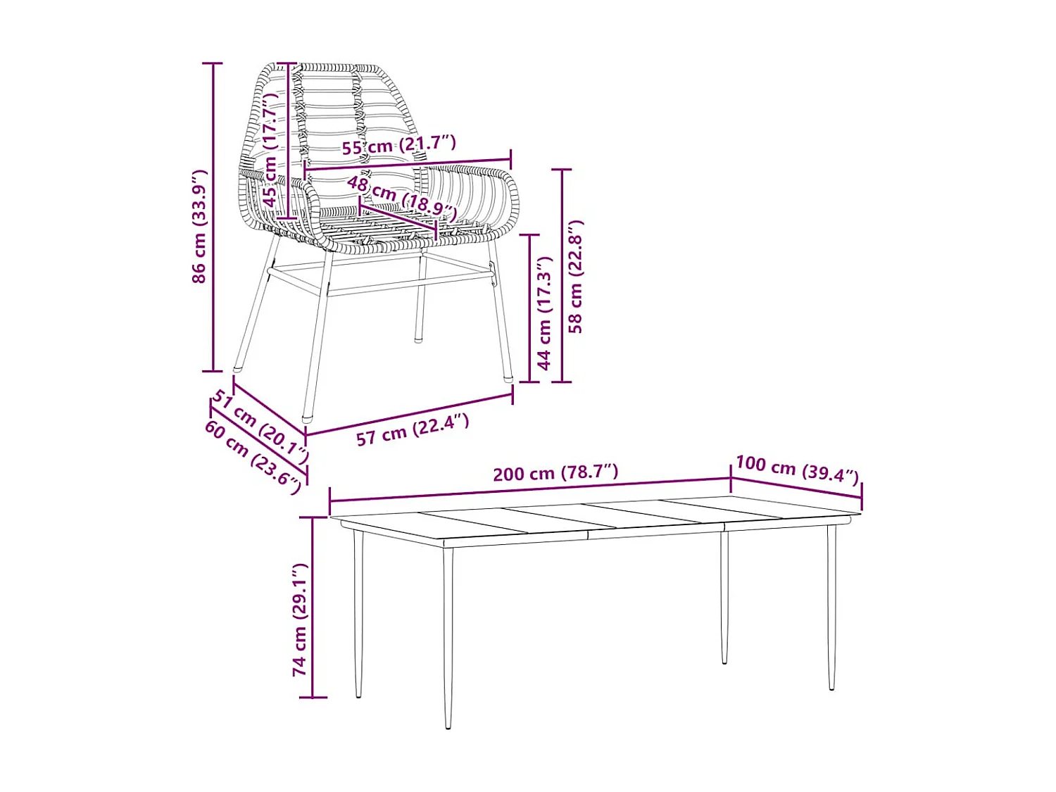 Ensemble à manger jardin 7pièces marron rpoly otin verre