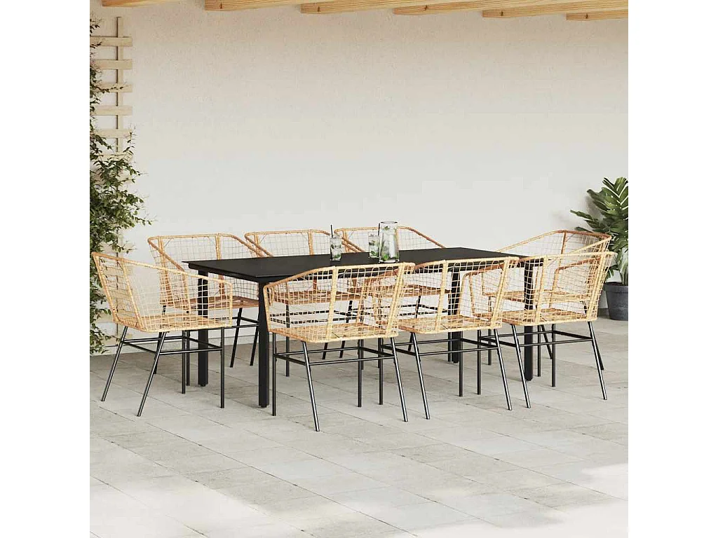 Juego comedor jardín 9 piezas ratán sintético marrón