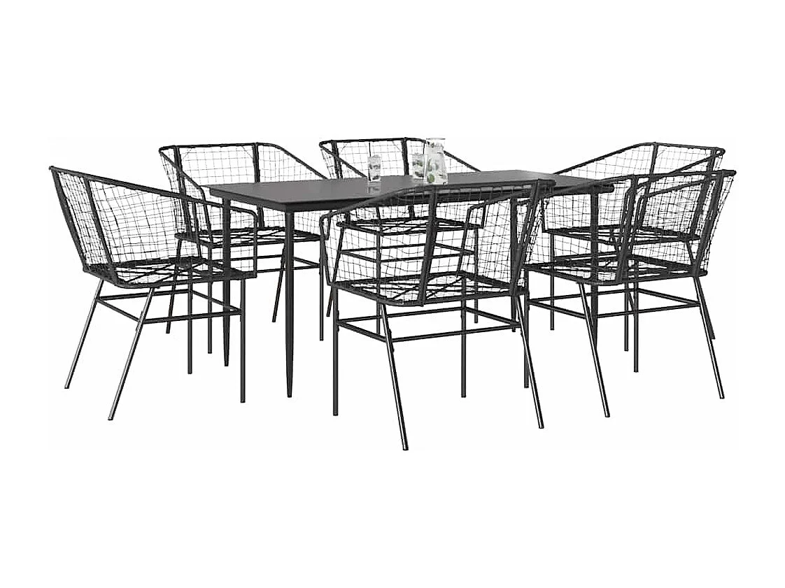 Juego de comedor jardín 7 piezas ratán sintético negro