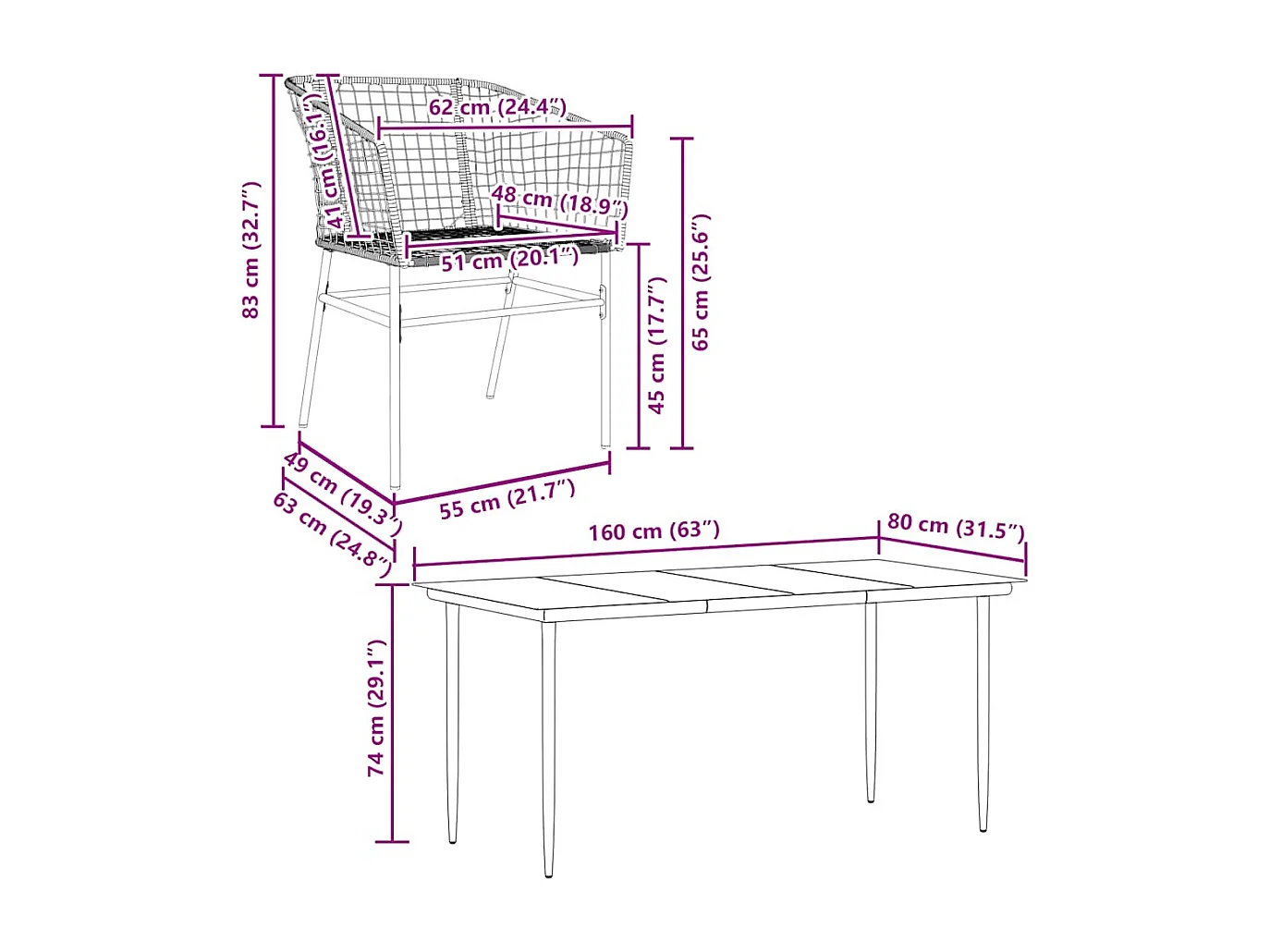 Juego de comedor jardín 7 piezas ratán sintético negro