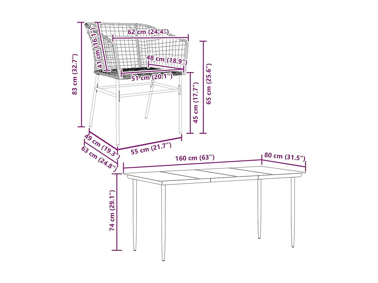Juego de comedor jardín 7 piezas ratán sintético negro
