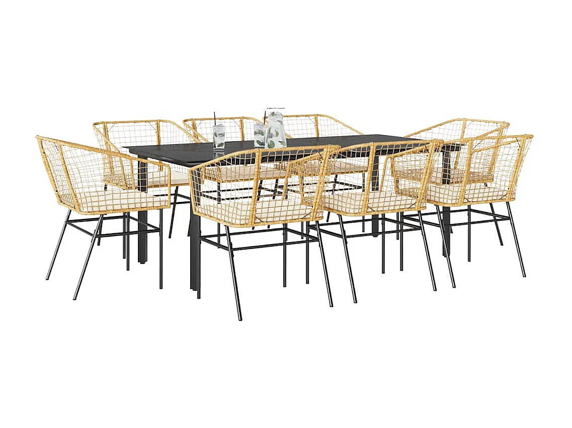 Juego comedor jardín 9 piezas cojines ratán sintético marrón