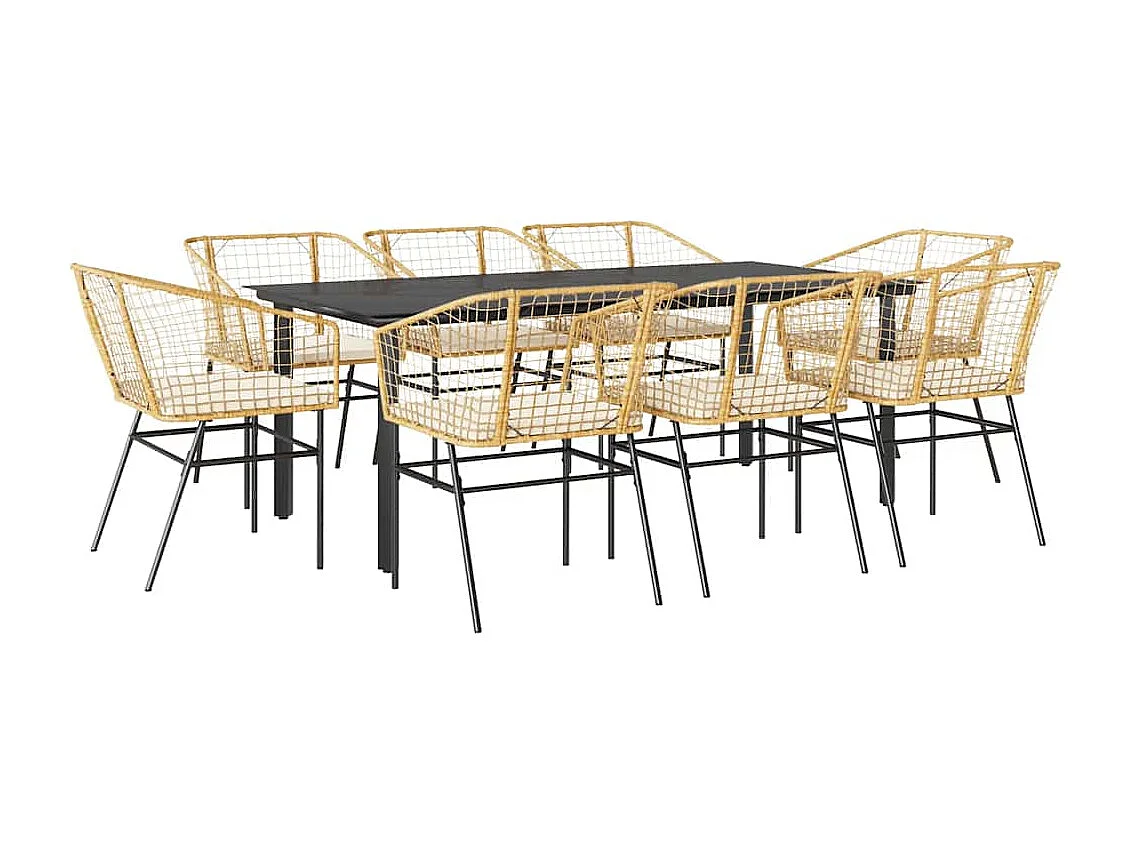 Juego comedor jardín 9 piezas cojines ratán sintético marrón