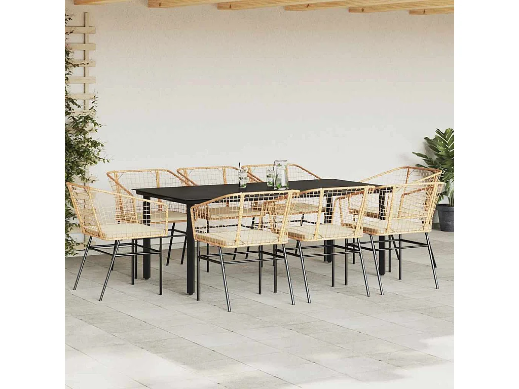Juego comedor jardín 9 piezas cojines ratán sintético marrón
