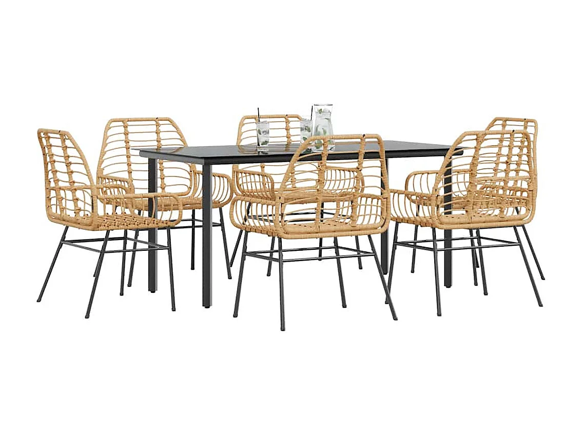 Ensemble à manger jardin 7pièces marron rpoly otin verre