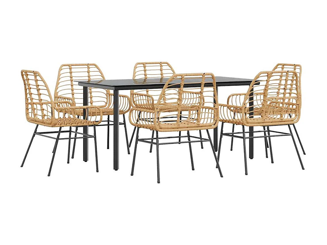 Ensemble à manger jardin 7pièces marron rpoly otin verre