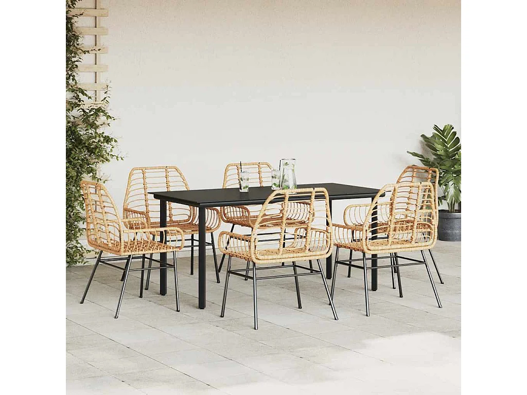 Ensemble à manger jardin 7pièces marron rpoly otin verre