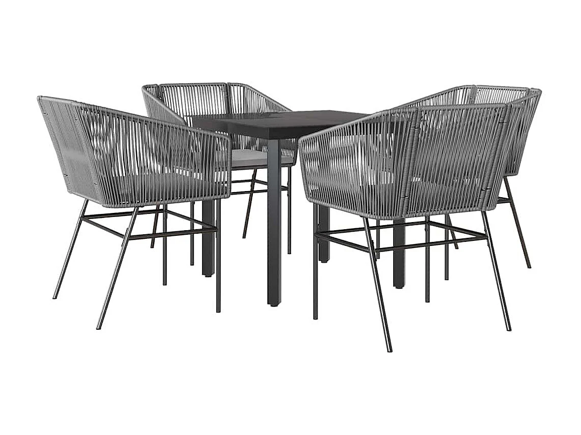 Juego comedor jardín 5 piezas cojines ratán sintético vidrio gris