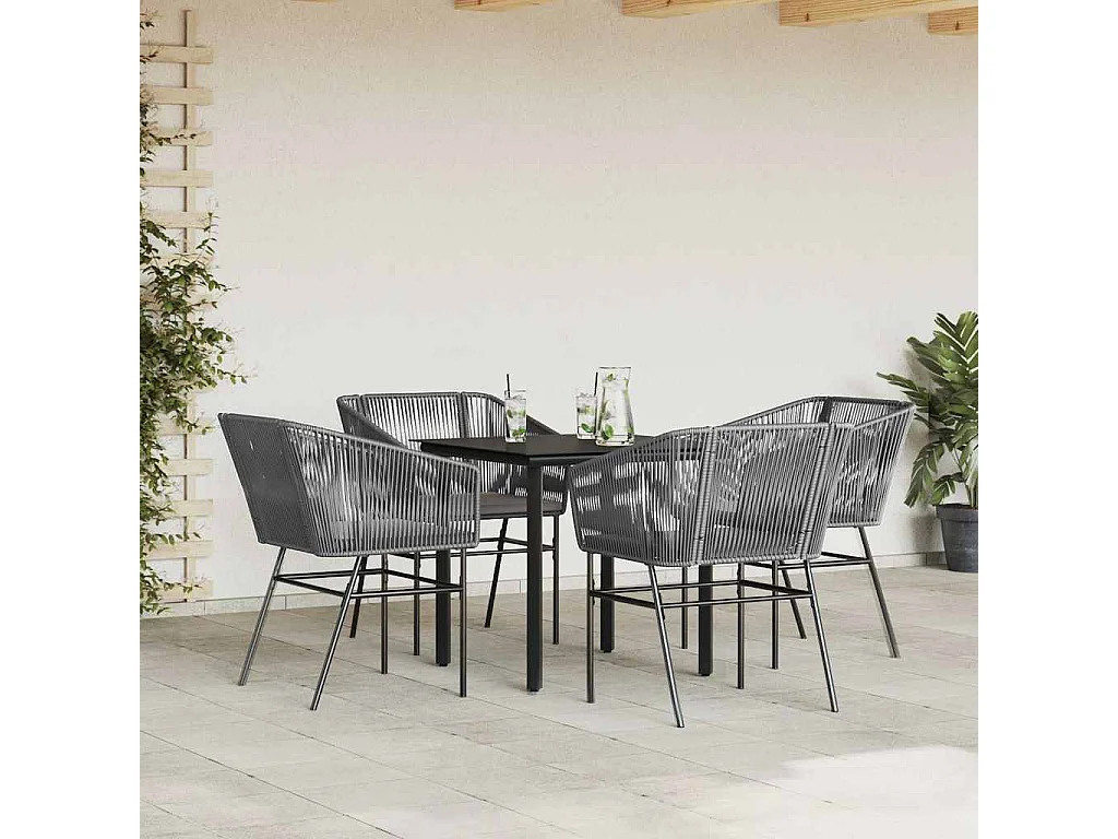 Juego comedor jardín 5 piezas cojines ratán sintético vidrio gris