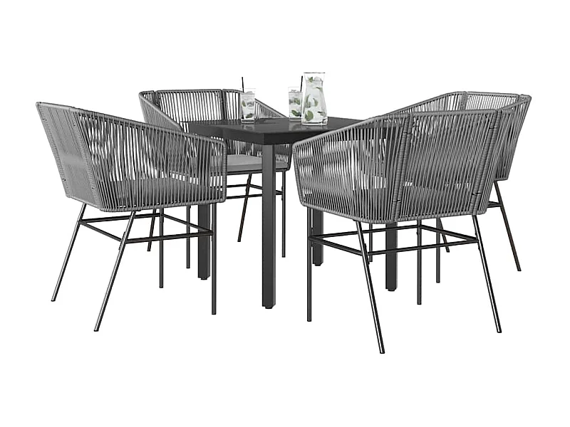 Juego comedor jardín 5 piezas cojines ratán sintético vidrio gris