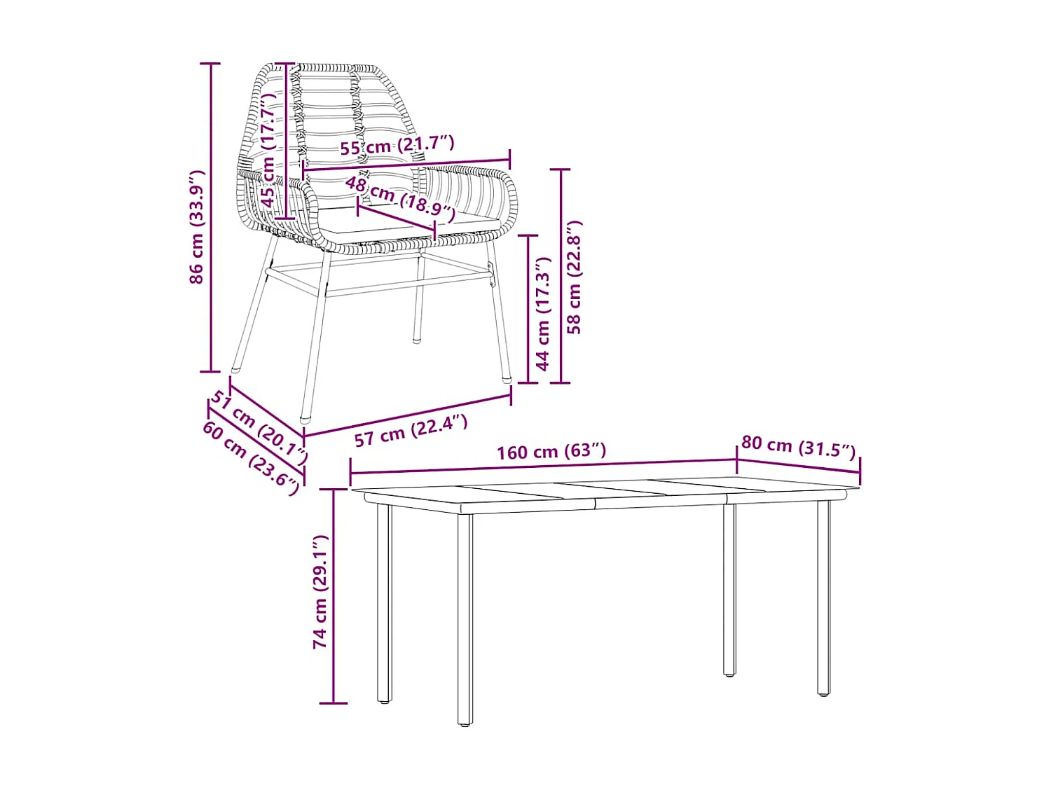 Set de comedor de jardín 7 piezas cojines ratán sintético negro