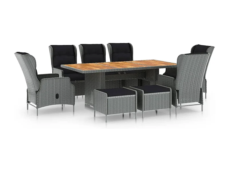 Set comedor jardín 9 piezas y cojines ratán sintético gris claro