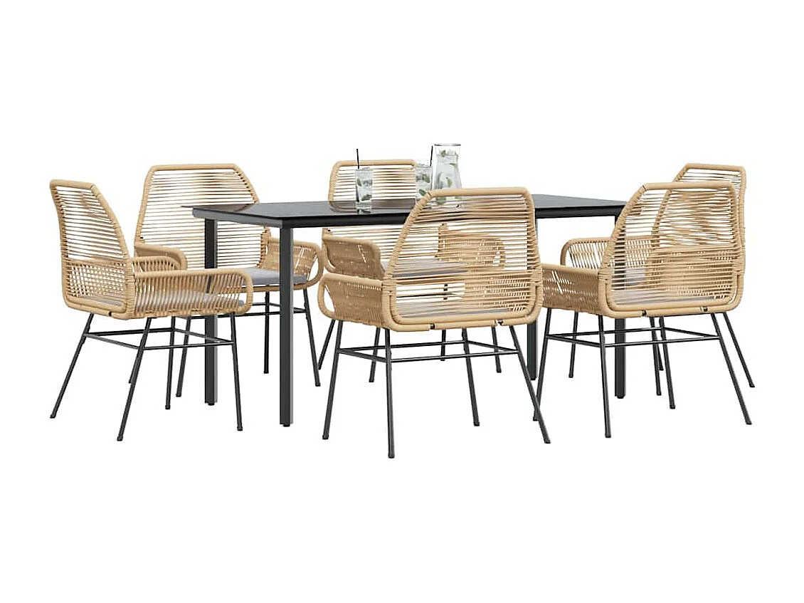 Juego de comedor de jardín 7 piezas con cojines ratán PE marrón