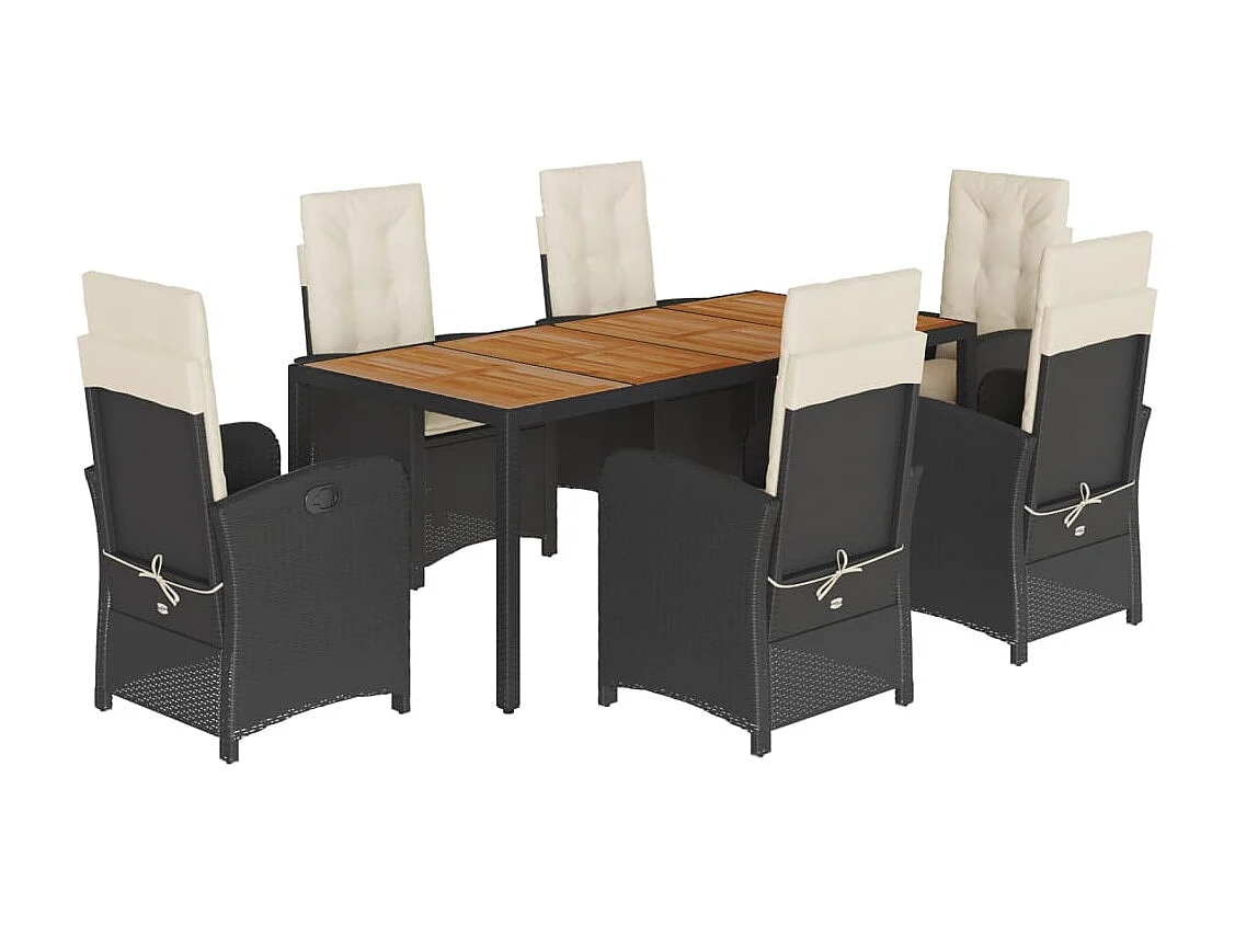 Ensemble à manger de jardin coussins 7pièces Noir Résine tressée