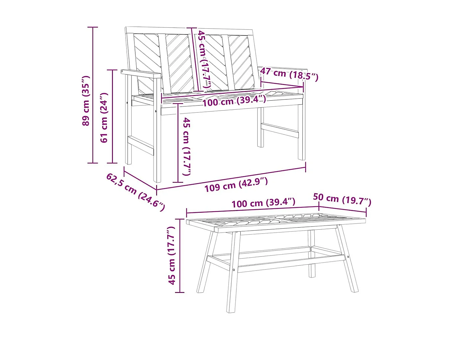 Conjunto de Sofás de Jardín Marrón Madera maciza de Acacia