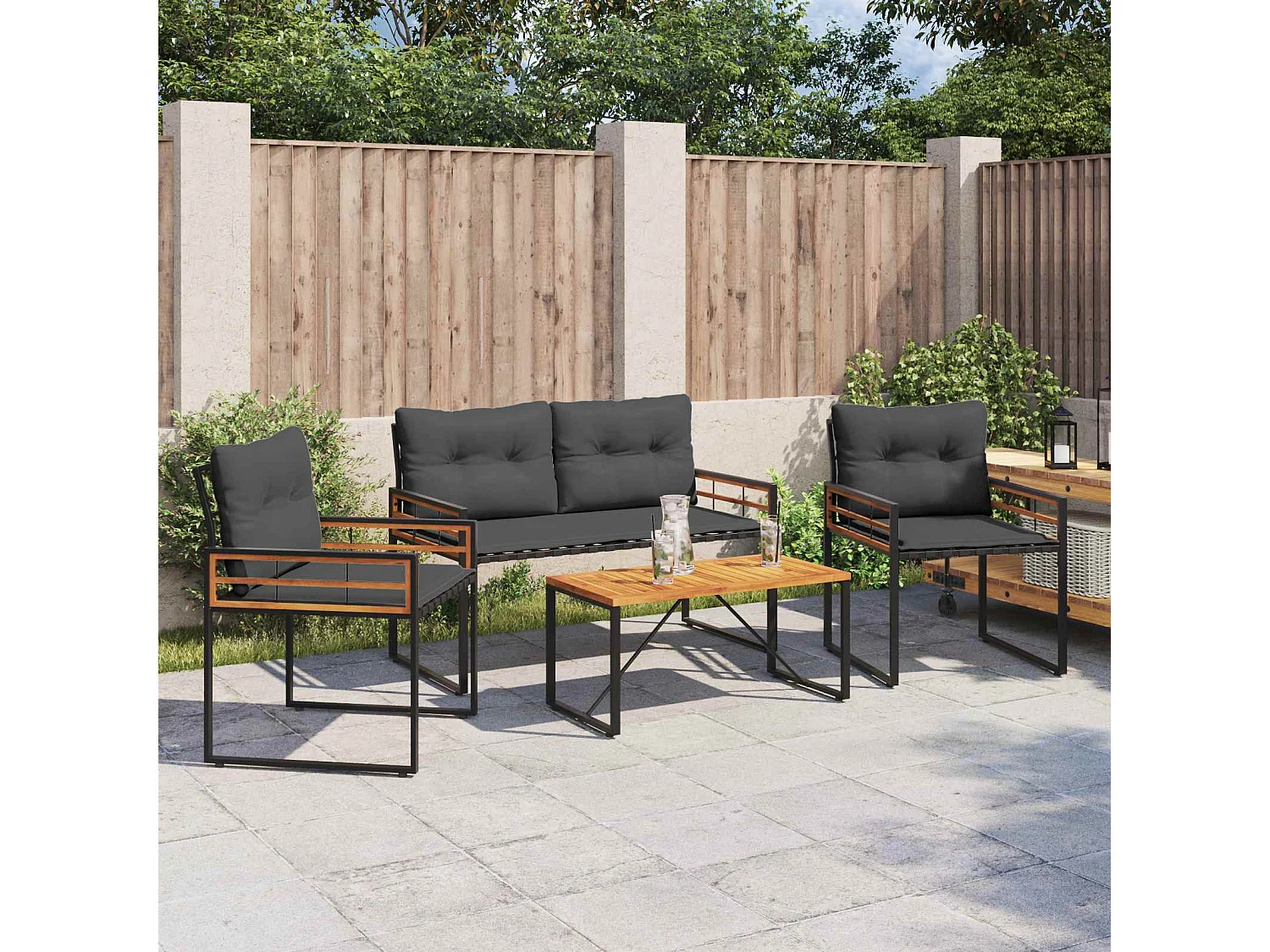 Juego de muebles de exterior con cojín 4 pcs Gris Oscuro