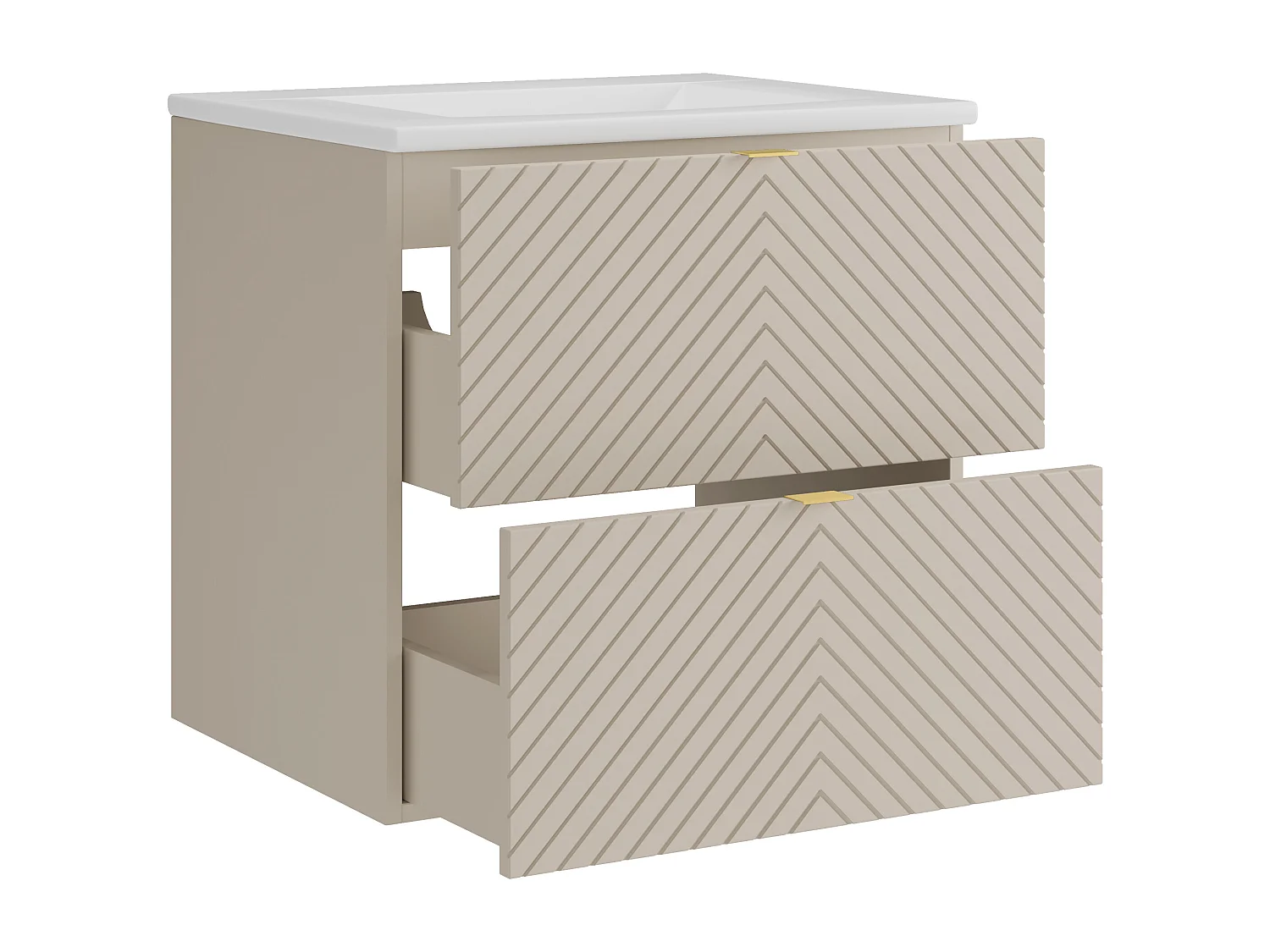 Hängender Badschrank Chevron-Muster mit Einbauwaschbecken - Beige - 60 cm - DORIONI