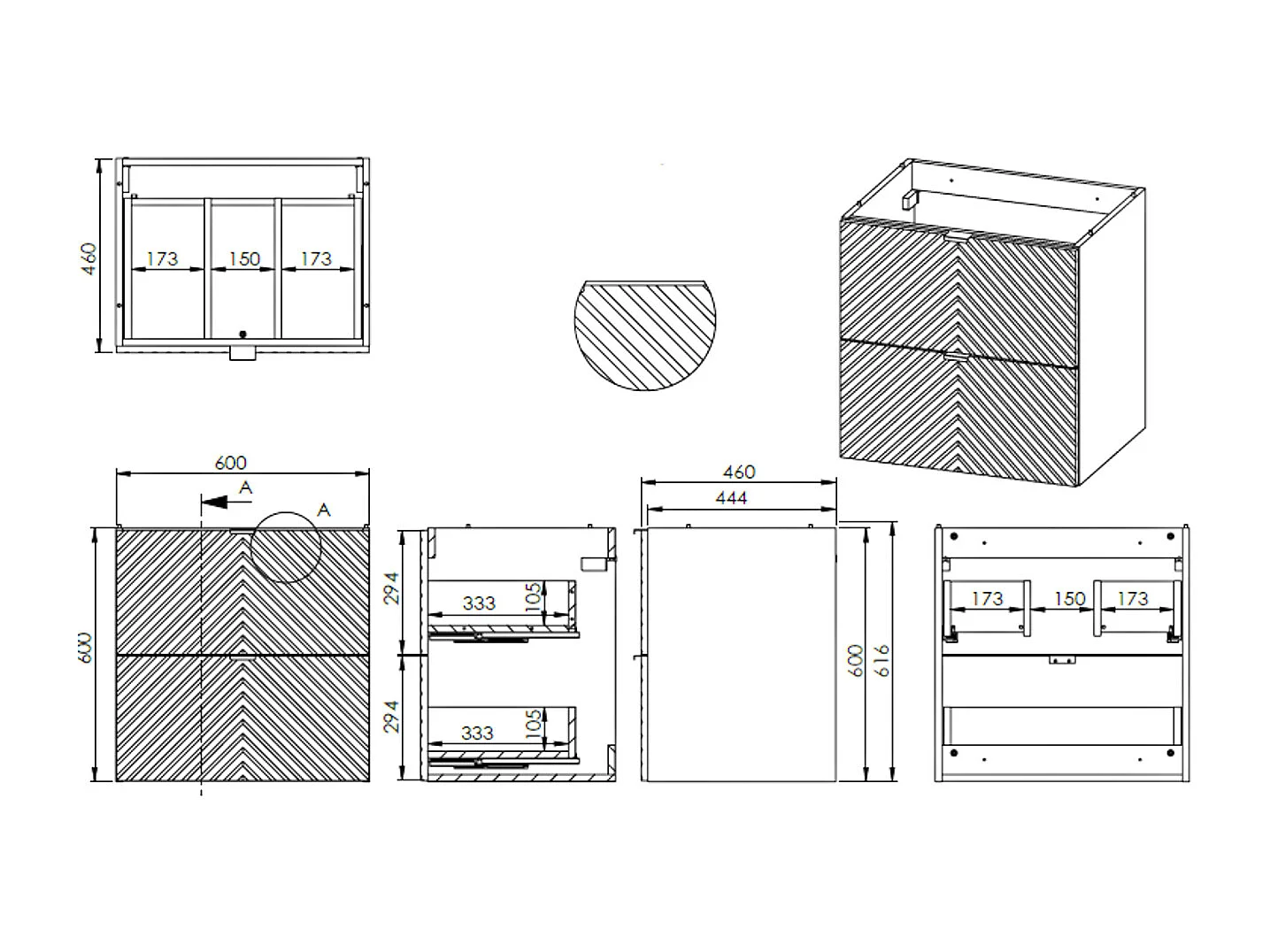 Chevron Wall-Hung Bathroom Vanity Unit with Inset Basin - Beige - 60 cm - DORIONI